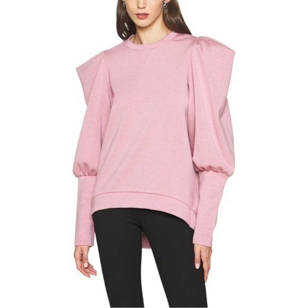 TED BAKER LONDON Womens Sz 5 (US 12) Puff Sleeve Sweatshirt Pink Heathered - Picture 1 of 14